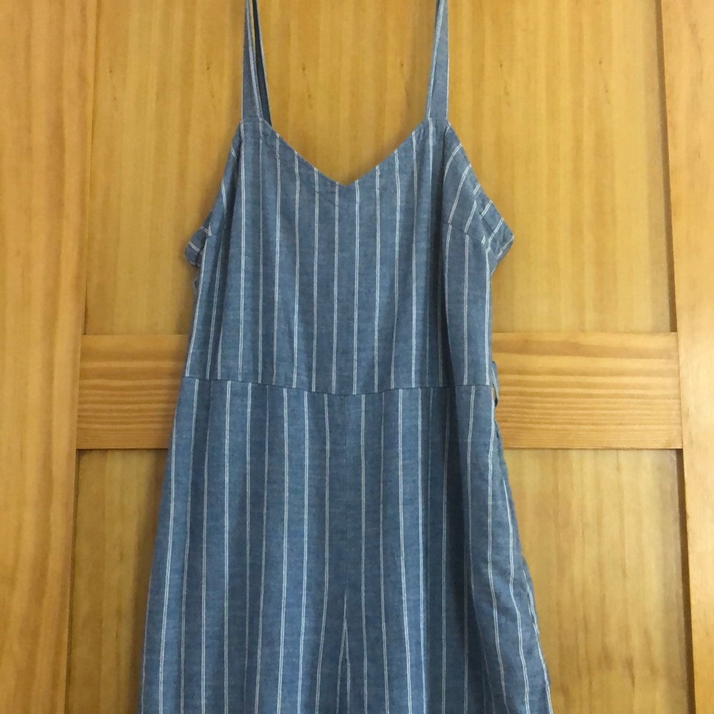 Blue and white striped romper